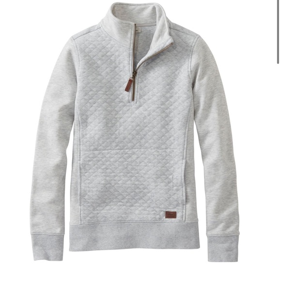L.L. Bean Tops - Women's Quilted Quarter-Zip Pullover - Light Gray Heather Size L